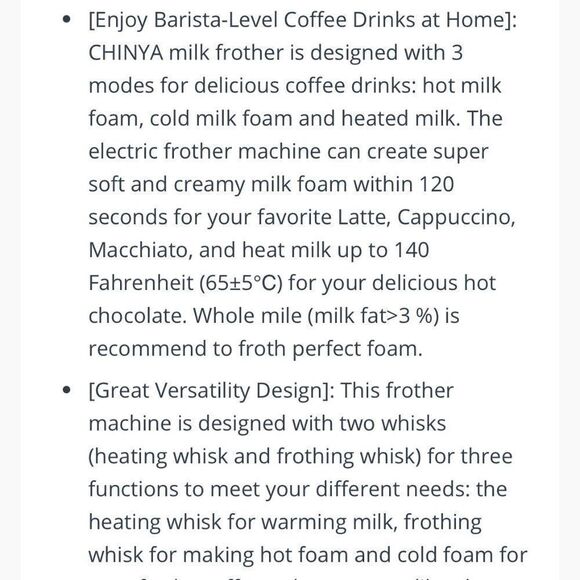 NEW BlackโChinya Milk Frother Automatic Frothe Hot & Cold Functions IcedโCoffee - Picture 7 of 16